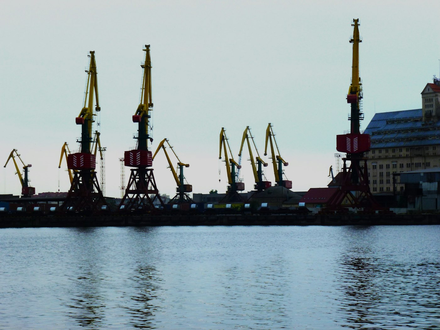 Harbour cranes along a port quay